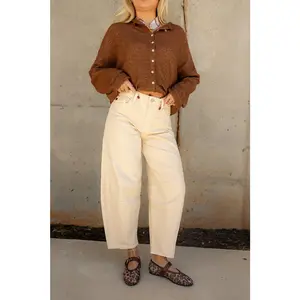 Khloe Ivory Barrel Leg Mid-Rise Jeans