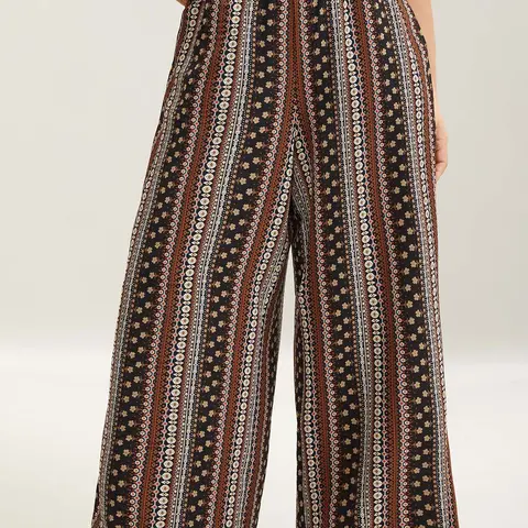 BloomChic Boho Geometric Pattern Wide-Leg Pants 【M-6XL】