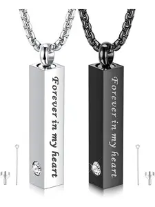 Urn Necklace For Ashes Mens Chain Necklace Urn Pendants For Ashes Silver Black Cube Urns For Human Ashes Memorial Cremation Urn Locket Keepsake Urn Jewellery For Ashes Jewelry For Women Men Minimalist Chain