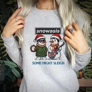 [Sale Up To 55%] - Funny Christmas Sweatshirt SNOWASIS Some Might Sleigh Snowman Rock Band Parody Holiday Gift for Music Lovers & Fans Christmas Jumper S-5207