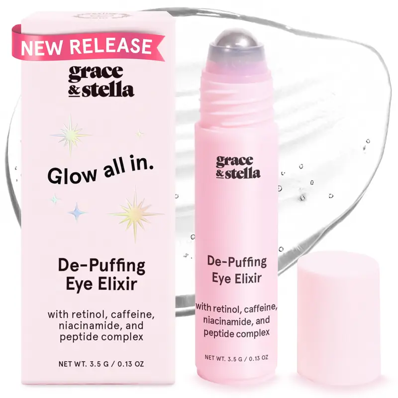 De-Puffing Eye Elixir – Eye Roller With Retinol, Caffeine For Puffiness Dark Circles Fine Lines | Hydrating Smoothing, Perfect For Gifting by grace & stella