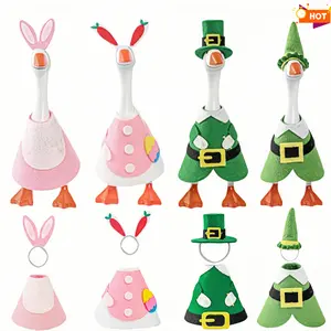 7 Inch Desk Goose Costume 4 Set Easter St Patricks Day Magnetic Goose Outfits with Festive Spring Holiday Decor for Home Office Desk