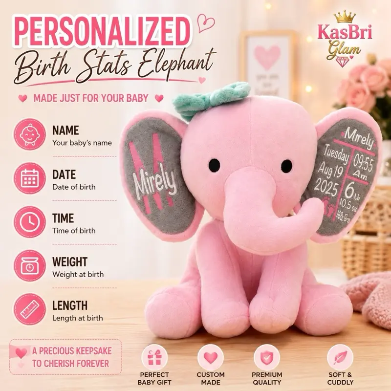 Personalized Birth Stats Stuffed Elephant (Baby & Maternity Essentials)