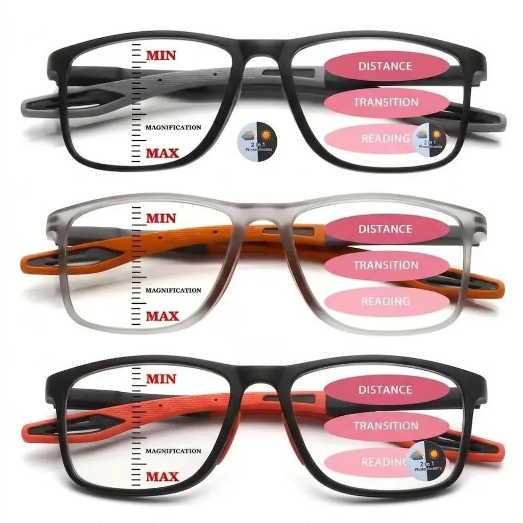 Progressive Multifocal Reading Glasses Blue Light Blocking Unisex Computer Readers Spring Hinge Oversized Frame HD Vision Eyeglasses Mix Color Black Orange Clear