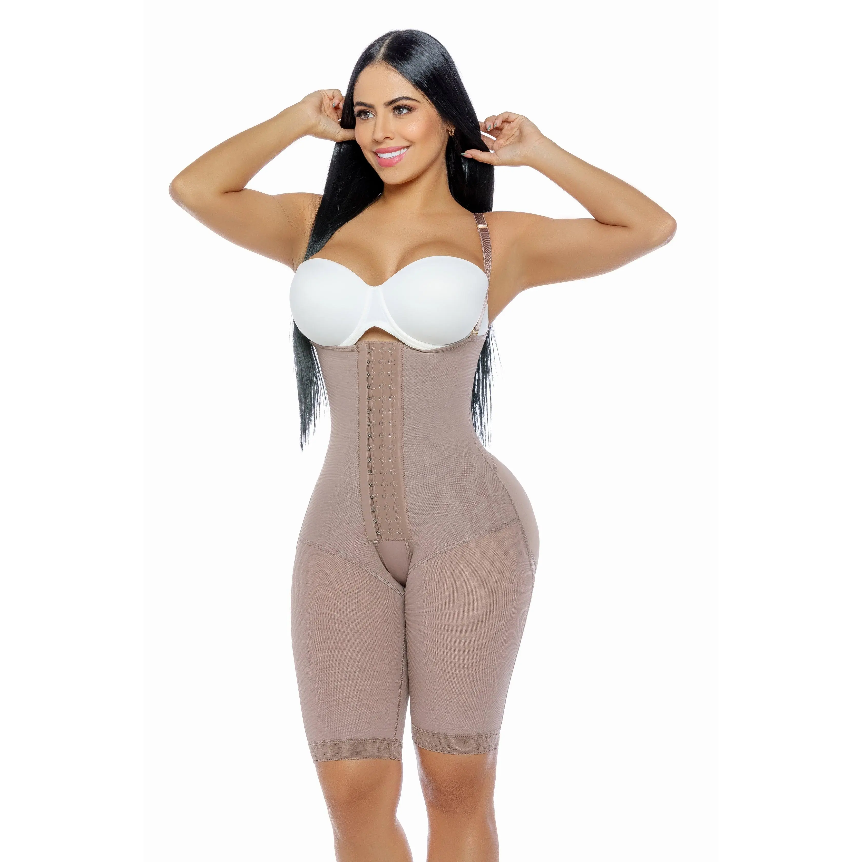 Mocha & Karamelo Stage 2-3 Faja, Open-Bust Compression Garment with Adjustable Straps & Tummy Control, Hourglass Body Shaper with Mesh Butt Lift, Shapewear, Light, Style, Front Zipper