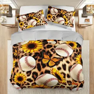 3-Piece Baseball Pattern Print Bedding Set (1 Fitted Sheet + 2 Pillowcases), No Quilt Included, Polyester Fiber Material