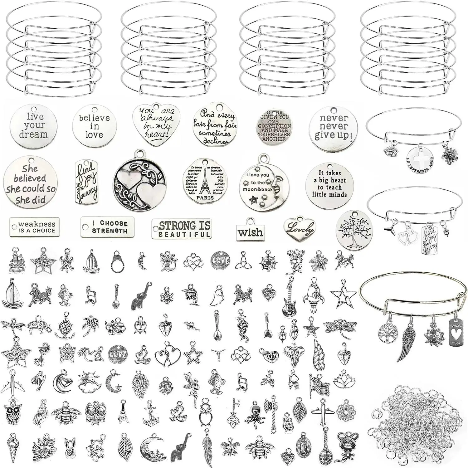 Mixed Style Beaded Bracelet Making Kit, 240pcs/set Adjustable Metal Wire Blank Beaded Bracelet, DIY Jewelry Making Kit for Women & Teenager