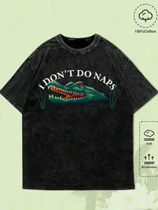 Edgy Washed Cotton Crocodile Graphic Tee • Viral TikTok Outfit • Pair with Baggy Jeans for Street & Concert Looks，Breathable Washed Cotton Funny Croc Tee • Viral Casual Must Have • Pair with Light Jackets for Commute & Coffee Runs