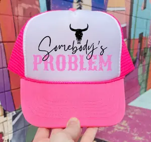 Somebody's Problem Pink and White Snap Back Trucker Hat