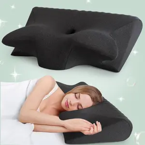 Supportive Contoured Memory Foam Neck Pillow, 1 Count Soft & Comfortable Neck Pillow, Ergonomic Design Neck Support Pillow for Side Sleeping, Cool Bed Pillows for Home & Travel