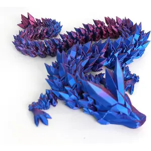 3D Printed Dragon - 24 inch Fidget Toy, Large Pearly Sheen Articulated Dragon, 3D Printed Gift for Birthday, Figurine Decor(Red Mix Blue)