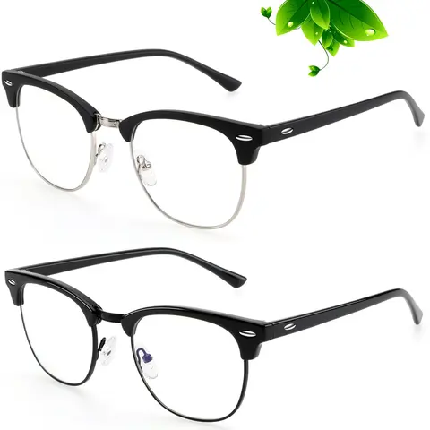 Unisex Anti-Bluelight Non-Prescription Eyewear (AN14) - Trendy Frames, Half Frame Glasses, Lightweight, Daily Eye Strain Relief, Helps Eyes Relax for Deeper Sleep, Eyeglasses for Phone and Gaming