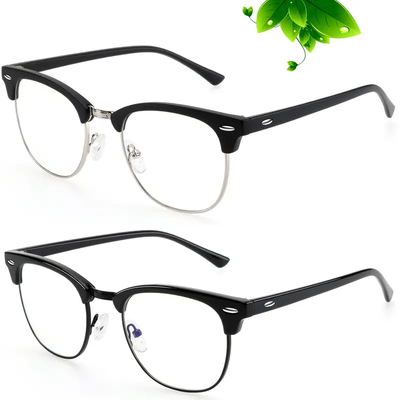 Unisex Half Frame Glasses - 45% Blue Light Block Rate, Non-Prescription Eyewear (AN14), Trendy Lightweight Fashion Accessory, Eye Strain Relief for Phone/Gaming Use, Promotes Better Sleep