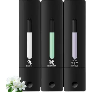 3 Chamber Shampoo and Conditioner Dispenser, No - Wall Mounted Shower Soap Dispenser, Refillable Body Wash Dispenser Set 3, 1200ML Large Capacity, for & Hotel, Black