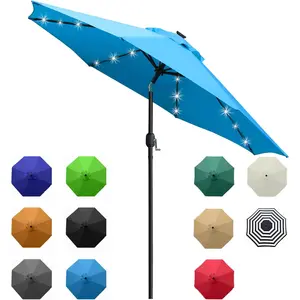 9' Solar LED Lighted Umbrella with 8 Ribs Adjustment and Crank Lift System for Patio(Blue)