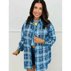 Blue Rhinestone Embellished Button Up Top (One Size)