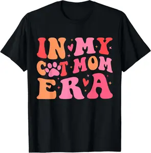 100% Cotton Unisex In My Cat Mom Era Cute Cat Mom T-Shirt  Casual  Shortsleeve Fashion Natural