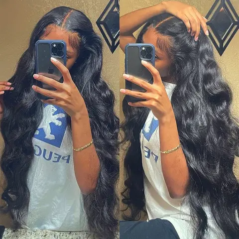 Bling Hair Women's Human Natural Hair Front Wavy Wig - 13x4/13x6 HD Frontal, 180 Density, Pre-Plucked 13x4 Body Wave Lace Wig for Black Women