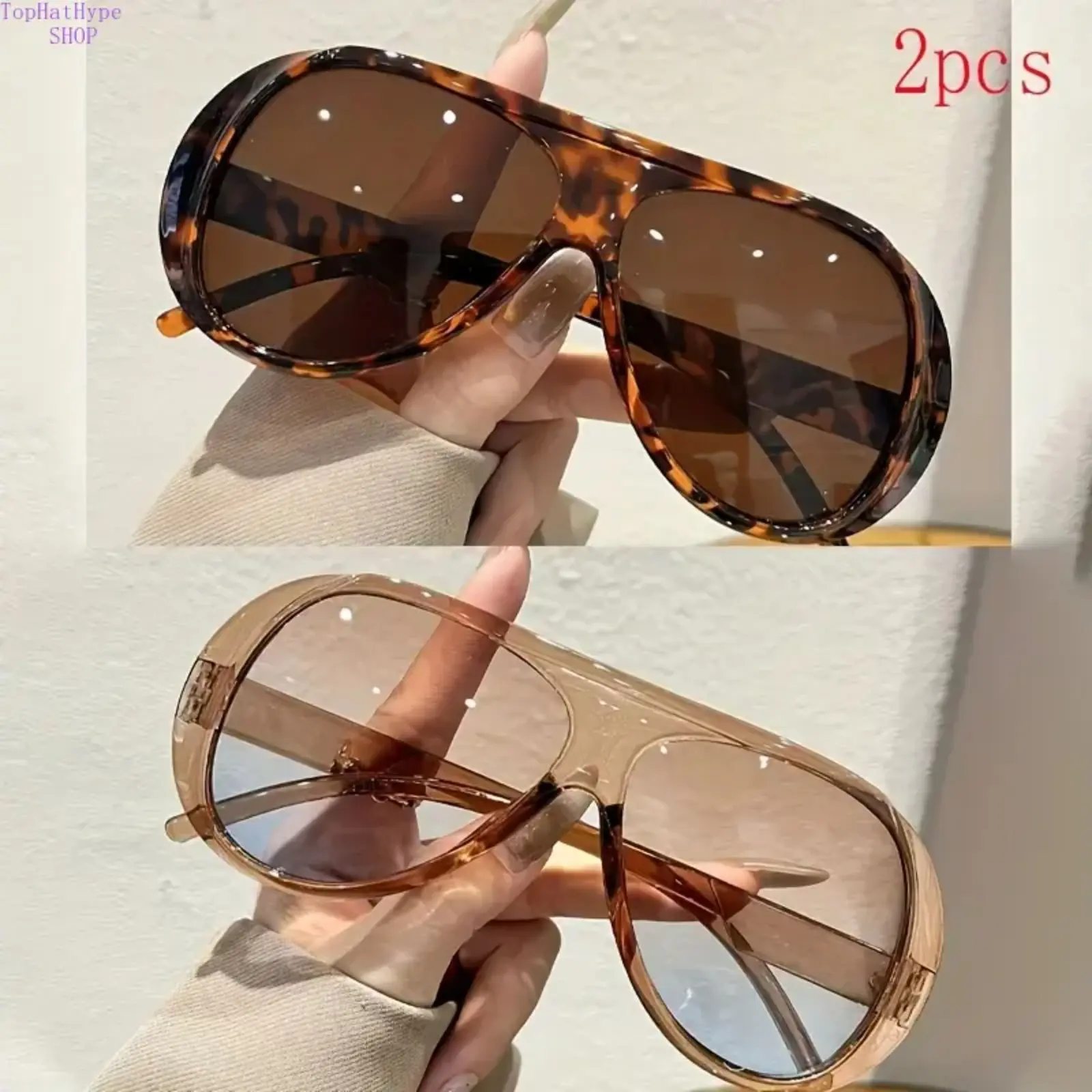 Women's 2-Pack Large Frame Sunglasses, Full Rim Fashion Eyewear, Polycarbonate Frame & Lenses, Trendy Statement Accessories for Women, Daily Wear & Parties, Sunglasses For Women