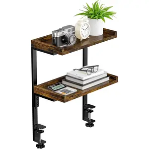 Clamp  Desk Shelf 2-Tier, 12.5 inche  Shelving Unit for Office Desk/Gaming Accessories, Tabletop Book Storage Rack, Shelf for Top & Under of Desk, Brown