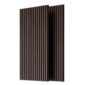 Wood Slat Acoustic Panels 2PC for Wall and Ceiling 3D Fluted Sound Absorbing Dark Walnut Finish 45.27x23.62 Inches