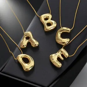 Women's Trendy Irregular Initial Necklace - Chunky 3D Letter Pendant, Stainless Steel Snake Chain, Non Tarnish Jewellery, Accessories for Women, Cute Gifts for Girlfriend, Ideal for Summer Styling