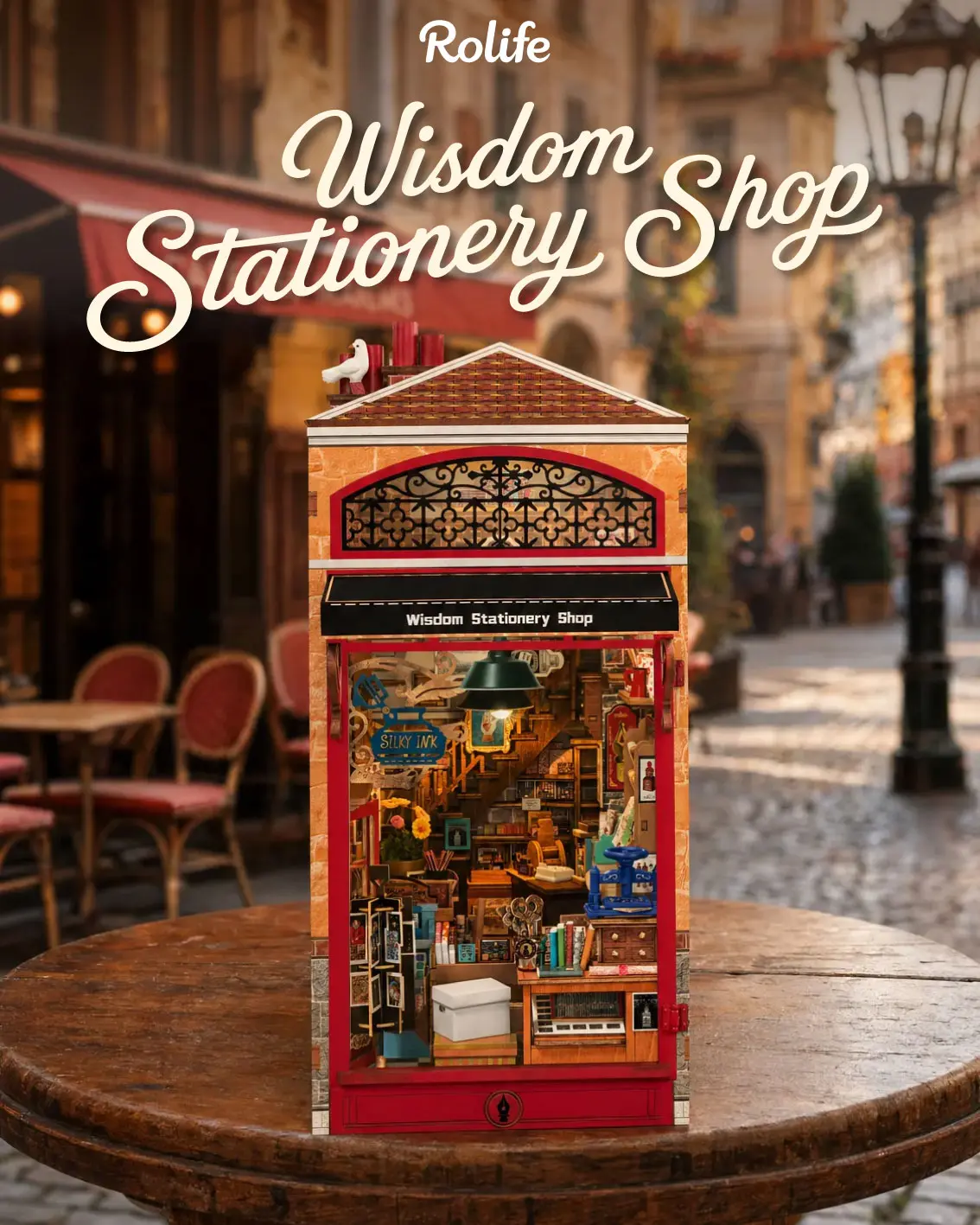 Rolife Wisdom Stationery Shop DIY Book Nook Kit, 8-Hour Advanced Level 3D Wooden Puzzle, Bookshelf Insert Decor, Miniature House Kit with LED Light, Cozy Reading Corner Gift for Adults & Book Lovers