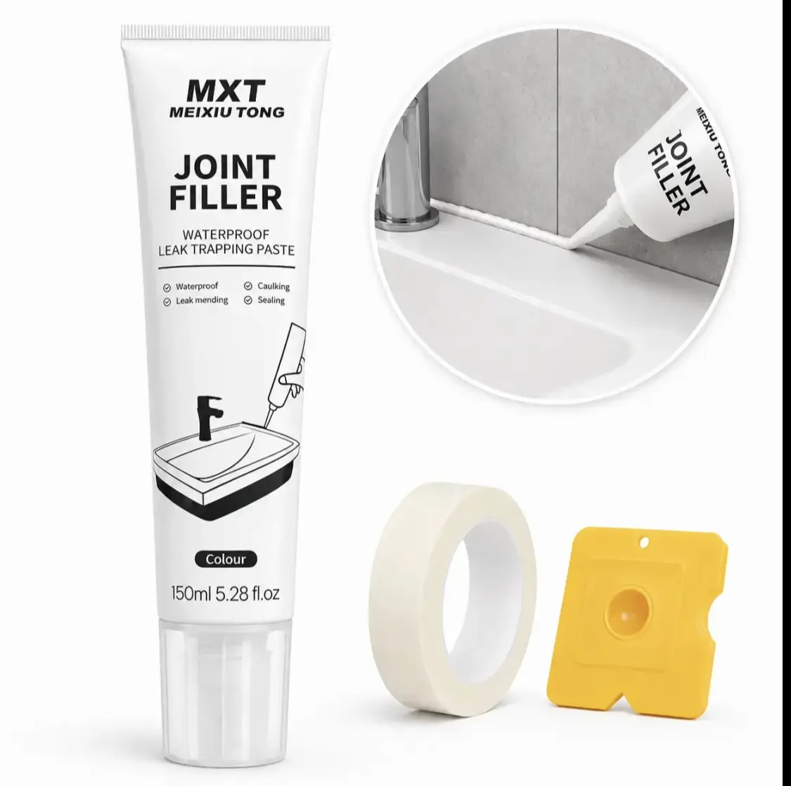 150-milliliter Waterproof Tile Grout Repair Kit, 150-milliliter sealant, for repairing cracks and gaps in bathrooms, kitchen sinks, and along tile edges; includes masking tape and a putty knife; quick-drying gap filler,sohochic