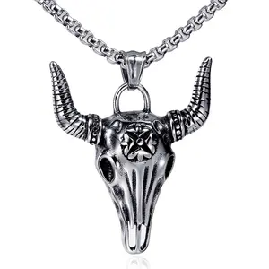Halloween Bull Skull Pendant Necklace | Gothic Biker Punk Jewelry