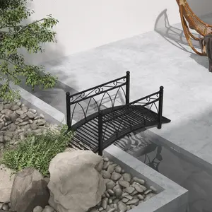 3.3' Metal Arch Zen Garden Pond Bridge with Safety Siderails for Stream Fish Pond Black Antique Style Outdoor Décor 40.25" L x 16.5" W x 17" H
