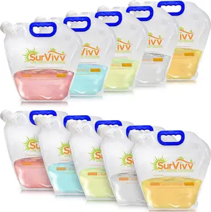 Premium Collapsible Water Container Bag, No-Leak, Freezable, Odorless, Flat Folding, BPA Free Food Grade Clear Plastic Storage bottle for Sports Outdoors Camping Hiking Backpack 1.3/2.6 Gallon