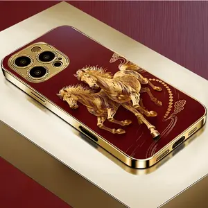 Luxury Red Bottom Gold Electroplated Tempered Glass Cellphone Casing - Soft, Shockproof, Waterproof Cover for iPhone 11 Pro Max to 17 Pro Max Handheld Devices, Anti-Drop, Anti-Dirt Mobile Phone Accessory (2026)