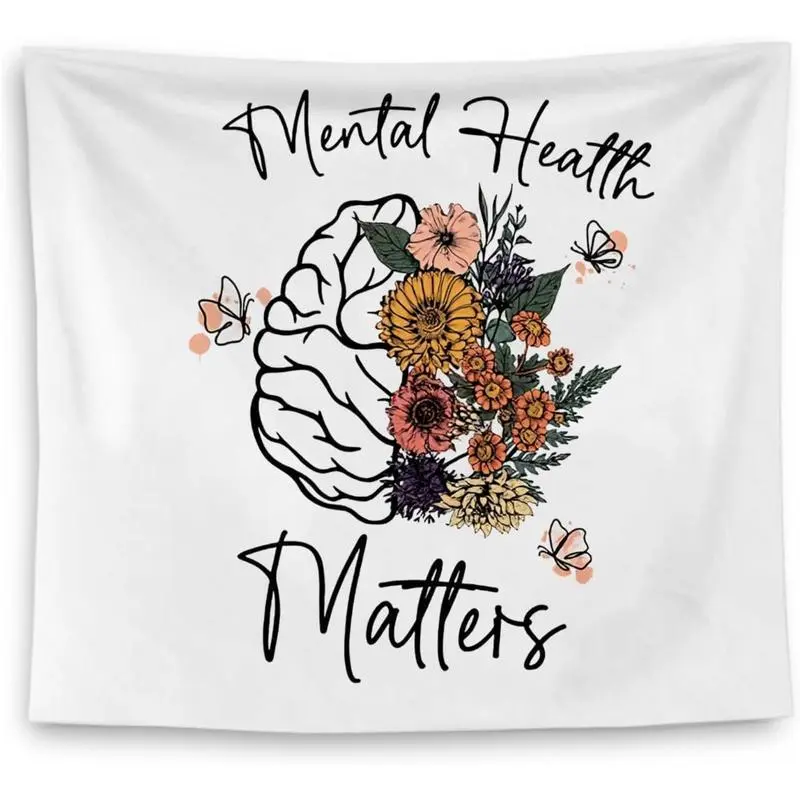 Floral Brain Mental Health Fabric Tapestry - Rectangular Wall Decor, Multi-Size Indoor Home Accessory for School Counseling, Living Room, 5 Sizes Available, Flowers