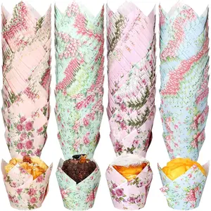 400 Pcs Floral Baking Cups Paper Cupcake Liners Muffin Liners Watercolor Flower Cupcake Wrappers for Tea Party Wedding Birthday Baby Shower Decorations
