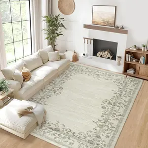 Washable Area Rug Low Pile Non-slip Carpet Flower Printed Carpet Soft Foldable Carpet For Bedroom Corridor Living Room Office Dining Room