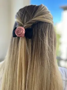 Pink Rose Bow Hair Clip Set (2 pieces) - Retro Style, Hot Summer Hair Accessories