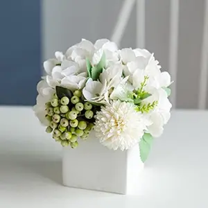New Contemporary Art Inspired White Hydrangea Artificial Plant in Ceramic Vase for Home Decor