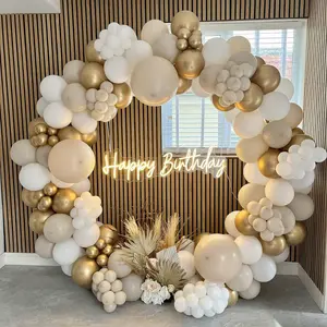 203 Piece White Gold Beige Balloon Garland Arch Kit, Balloon Set, Happy Birthday Party Decorations Balloons, Country Wedding Engagement Bridal Shower Baptism Decor