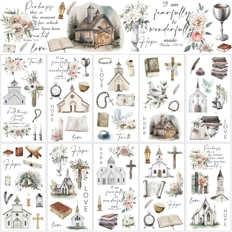 10 Sheets Christmas Rub on Transfers for Crafts and Furniture Rub on Transfers Stickers Snowman Vintage Reindeer Gnome Decals for DIY Craft Home 5.91 x 11.81 7/26(Bible)