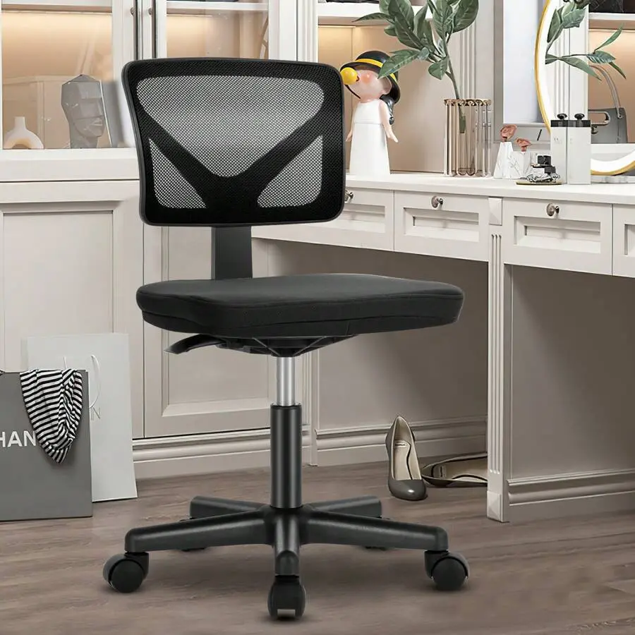 Ergonomic Armless Low-Back Mesh 360° Wheel-Based Office Chair - Adjustable Height, Electric Standing, L-Shaped for Home Office Use, 360°  Chairs, Wheel-Based  Chairs