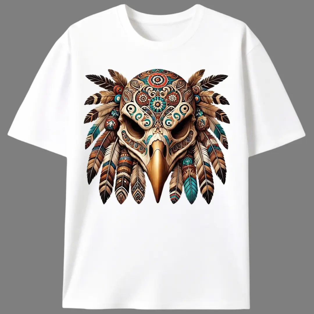 Vintage Tribal Eagle Skull Graphic Tee |   Southwest Boho Outdoor Style |   Casual Short Sleeve for Men & Women |   Spiritual Streetwear