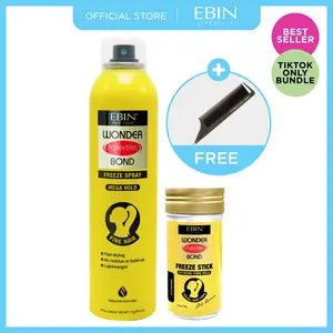 EBIN Wonder Ponytail Bond Mega Hold Duo – Freeze Spray + Freeze Stick + FREE Styling Brush | Strong Hold, Sleek Finish, Fine Hair, Long-Lasting Control