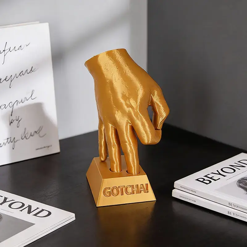 Gotcha Meme 3D Printed Gold Hand Collectible Ornament - Desktop Statue with 'GOTCHA!' Base, Model Decor, Gold Room Decor, Colleague Gift