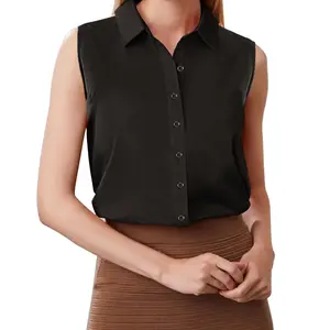 Women's Sleeveless Button Down Shirts Blouses Solid Casual Loose V Neck Tank Tops for Work S-XXL Garment High Waisted