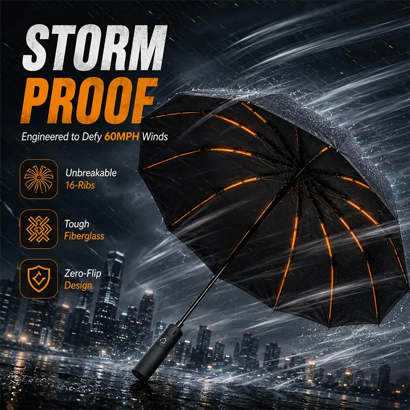 Automatic Folding Umbrella, Strong Windproof Multi-Rib Support Frame, Thickened Waterproof Canopy, Durable Travel Umbrella for Heavy Rain, Men & Women