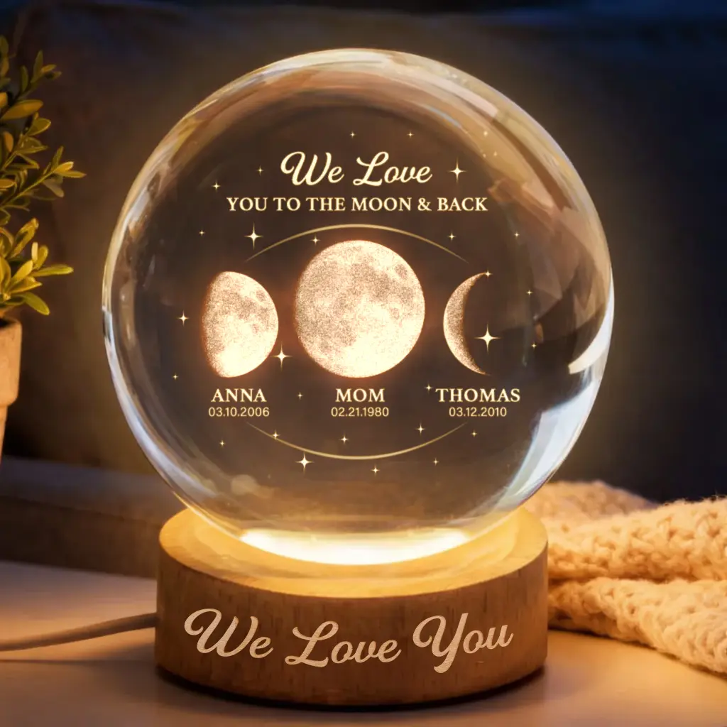 Personalized Dad Moon Phase Crystal Globe Night Light, Custom Moon Phase by Date, Father's Day Gift, Grandpa Gift, The Day You Became My Dad