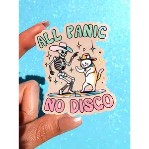 ll panic no disco sticker | Funny anxiety sticker | Waterproof vinyl sticker | Skeleton humor gift | Emo music parody sticker | UntamedEgo