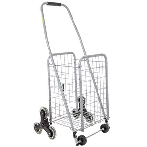 dbest products Stair Climber Cruiser Cart Sport Shopping Grocery Rolling Folding Laundry Basket on Wheels Foldable Utility Trolley Compact Lightweight Collapsible, Silver