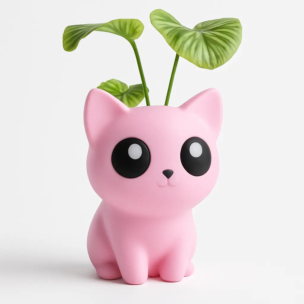 Pla Plastic Cute Cat Succulent Planter - Kawaii Kitty Small Flower Pot with Round Base, for Desk, Office, Ideal Gift for Plant Lovers