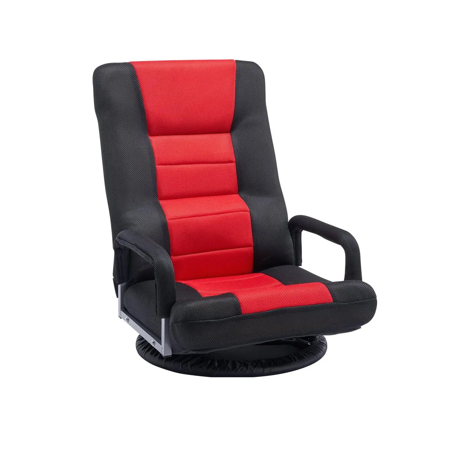 【Summerfinds】VEVOR Ergonomic Swivel Metal Frame Gaming Floor Chair with Armrests, Swivel Base, 360-Degree Rotation, 6 Positions, Foldable Back, Lumbar Support, Adjustable Height, 17.7 lbs, 285 lbs Capacity, Red Black Recliner for Relaxation